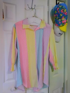 Pastel Multi-Stripe Button-Up Dress